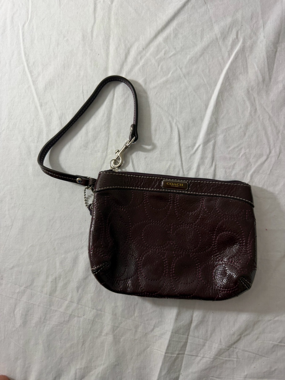 Coach Deep Wine Leather Wristlet Clutch